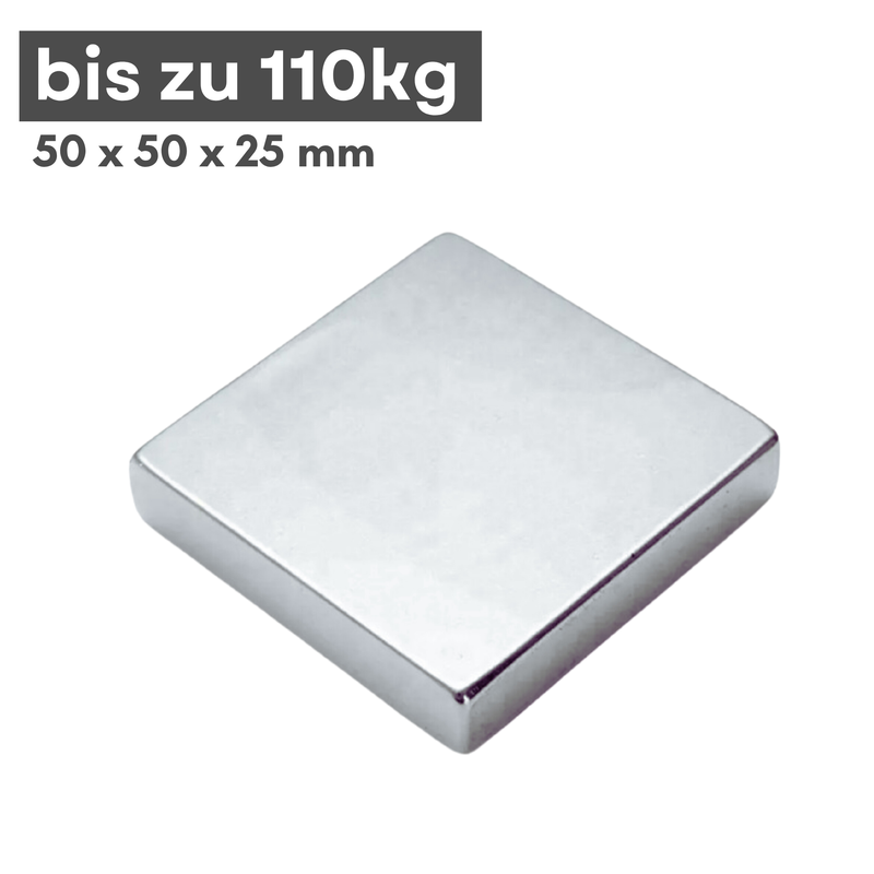 Neodym Magnet 50mm x 50mm x 25mm - N38 Supermagnet - Quadermagnete - Hohe Haftkraft bis 110kg