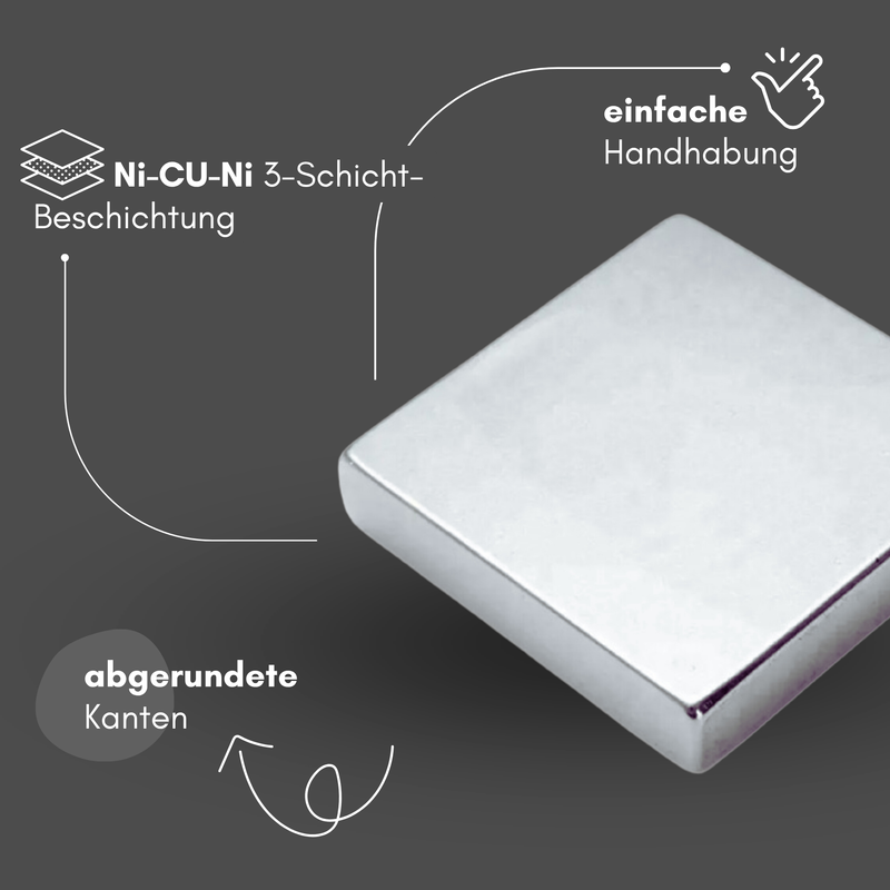 Neodym Magnet 50mm x 50mm x 25mm - N38 Supermagnet - Quadermagnete - Hohe Haftkraft bis 110kg