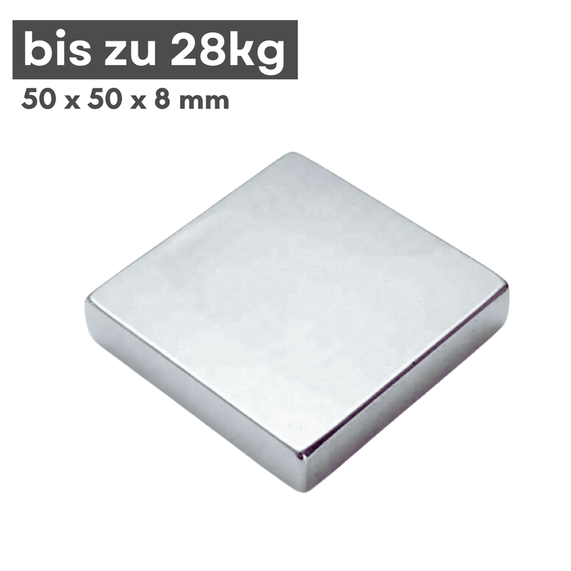 Neodym Magnet 50mm x 50mm x 8mm - N38 Supermagnet - Quadermagnete - Hohe Haftkraft bis 28kg