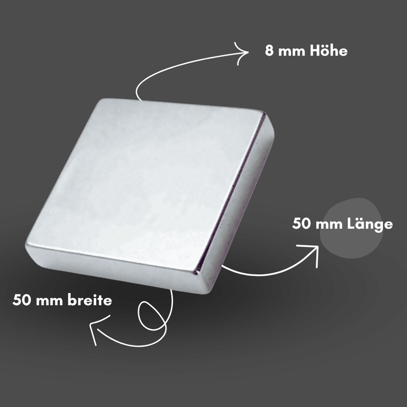 Kompakter Neodym Supermagnet 50x50x8 mm, präzise Größe für enge Räume und Bastelprojekte