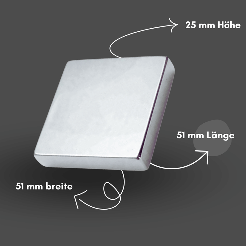 Industrieller Neodym Magnet 51x51x25 mm Quader stark N38