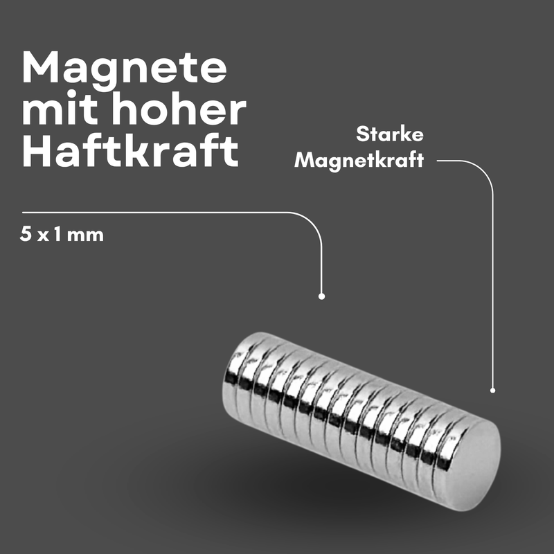 Neodym Magnet Ø 5mm x 1mm - Starker Scheibenmagnet - N42 Supermagnet - Hohe Haftkraft bis 300g
