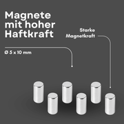 Supermagnet 5x10 mm – kompakt, N42, Ni-Cu-Ni beschichtet