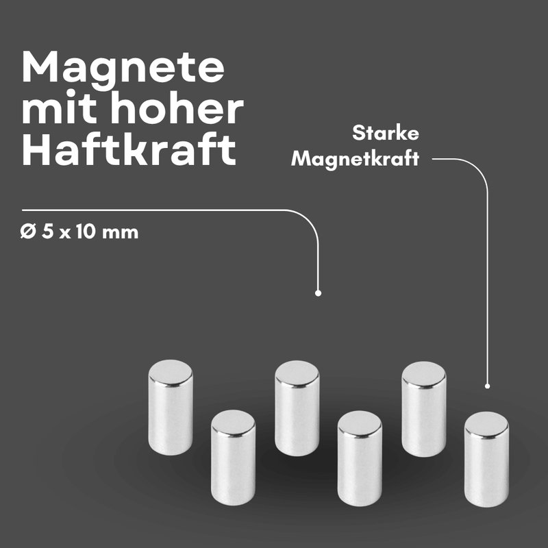 Supermagnet 5x10 mm – kompakt, N42, Ni-Cu-Ni beschichtet