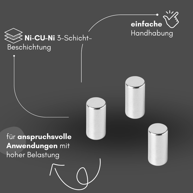 Neodym Magnet Ø 5mm x 10mm - Starker Scheibenmagnet - N42 Supermagnet - Hohe Haftkraft bis 1kg