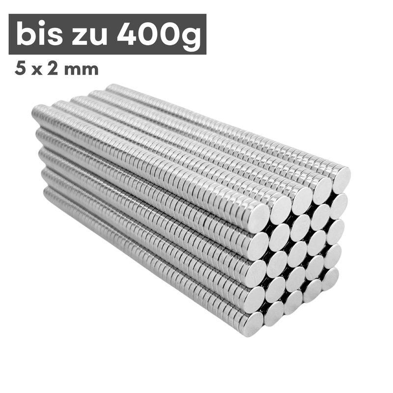 Neodym Magnet Ø 5mm x 2mm - Starker Scheibenmagnet - N38 Supermagnet - Hohe Haftkraft bis 400g