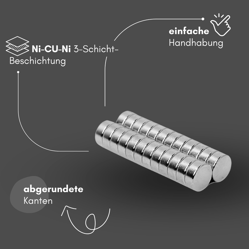 Neodym Magnet Ø 5mm x 2mm - Starker Scheibenmagnet - N38 Supermagnet - Hohe Haftkraft bis 400g