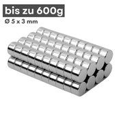 Neodym Scheibenmagnet 5x3 mm N38 – silberfarben, kompakt & stark