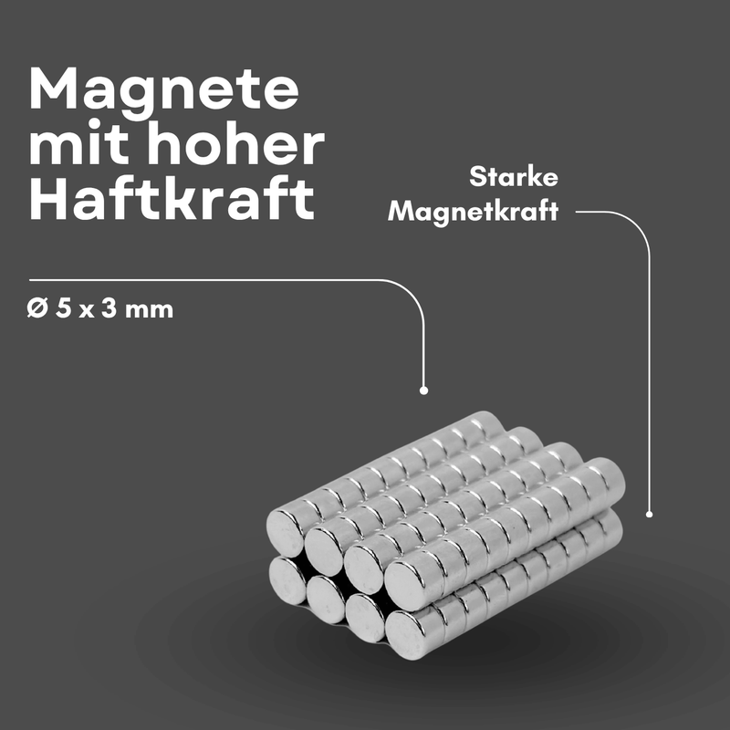 Starker N38 Neodym Magnet 5x3 mm – Haftkraft ca. 600 g