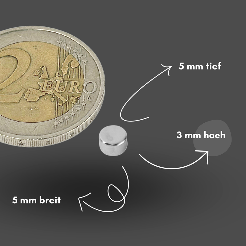 Neodym Magnet Ø 5mm x 3mm - Starker Scheibenmagnet - N38 Supermagnet - Hohe Haftkraft bis 600g