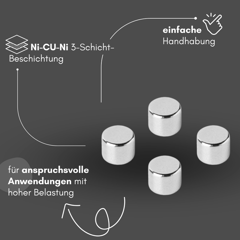 Neodym Magnet Ø 5mm x 4mm - Starker Scheibenmagnet - N42 Supermagnet - Hohe Haftkraft bis 803g