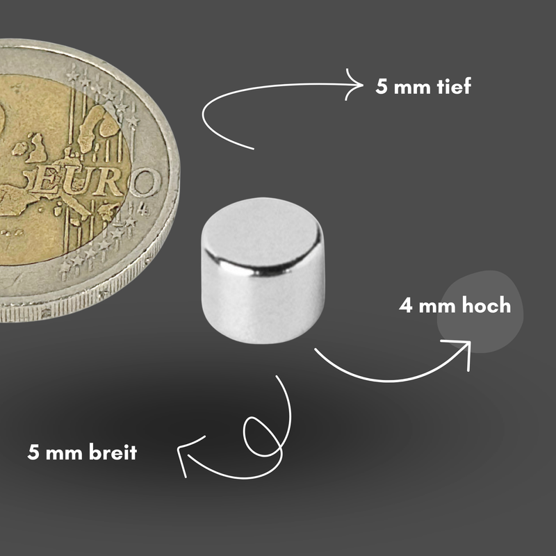 Neodym Magnet Ø 5mm x 4mm - Starker Scheibenmagnet - N42 Supermagnet - Hohe Haftkraft bis 803g