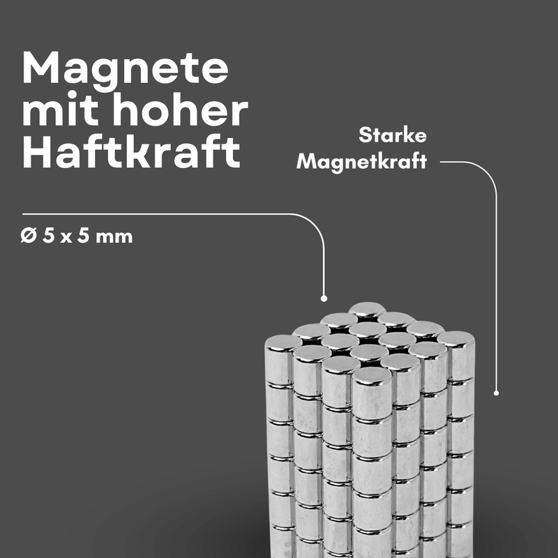 Starker N38 Neodym Magnet 5x5 mm – Haftkraft ca. 800 g