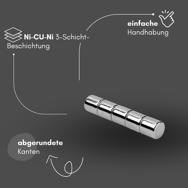 Neodym Magnet Ø 5mm x 5mm - Starker Scheibenmagnet - N38  Supermagnet - Hohe Haftkraft bis 800g