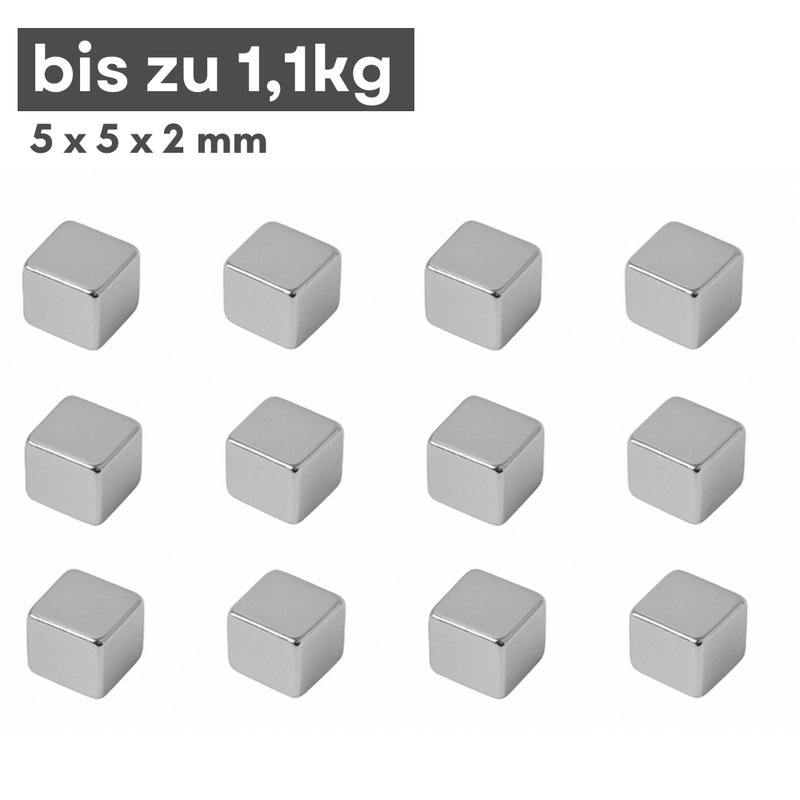 Neodym Magnet 5mm x 5mm x 2mm - N42 Supermagnet - Quadermagnete - Hohe Haftkraft bis 1,1kg