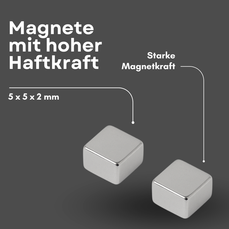 Neodym Magnet 5mm x 5mm x 2mm - N42 Supermagnet - Quadermagnete - Hohe Haftkraft bis 1,1kg