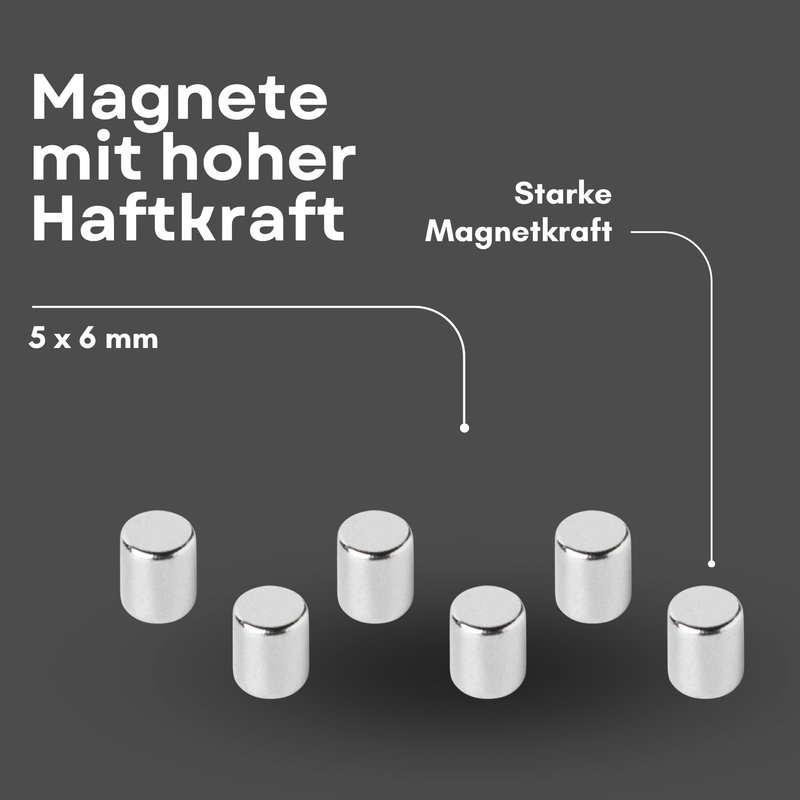 Neodym Magnet Ø 5mm x 6mm - Starker Scheibenmagnet - N42 Supermagnet - Hohe Haftkraft bis 971g