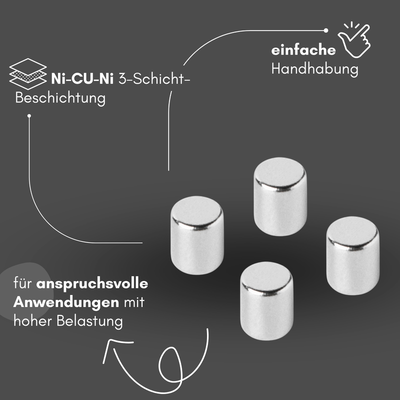 Neodym Magnet Ø 5mm x 6mm - Starker Scheibenmagnet - N42 Supermagnet - Hohe Haftkraft bis 971g