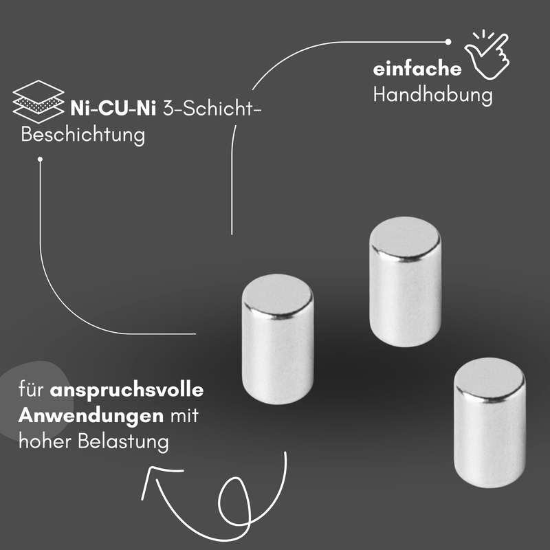 Neodym Magnet Ø 5mm x 8mm - Starker Scheibenmagnet - N42 Supermagnet - Hohe Haftkraft bis 1kg
