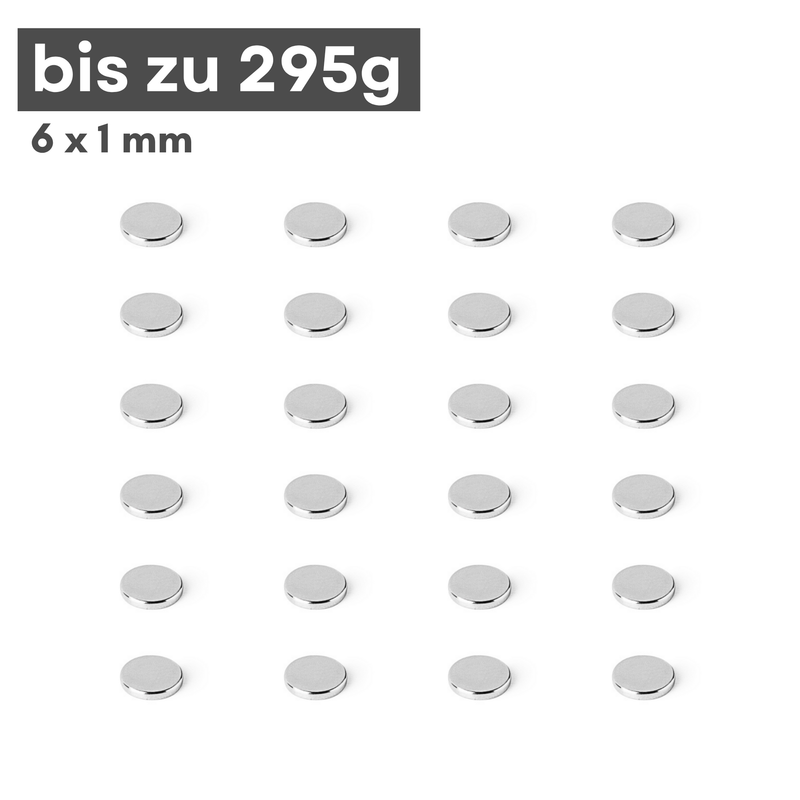 Neodym Magnet Ø 6mm x 1mm - Starker Scheibenmagnet - N42 Supermagnet - Hohe Haftkraft bis 295g
