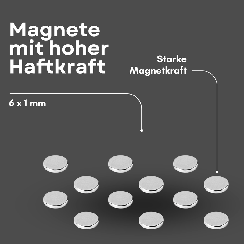 Neodym Magnet Ø 6mm x 1mm - Starker Scheibenmagnet - N42 Supermagnet - Hohe Haftkraft bis 295g