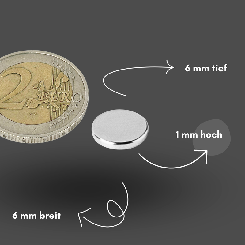 Neodym Magnet Ø 6mm x 1mm - Starker Scheibenmagnet - N42 Supermagnet - Hohe Haftkraft bis 295g