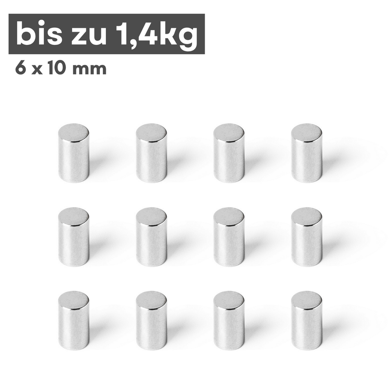 Neodym Magnet Ø 6mm x 10mm - Starker Scheibenmagnet - N42 Supermagnet - Hohe Haftkraft bis 1,4kg