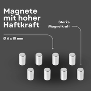 Supermagnet 6x10 mm – kompakt, N42, Ni-Cu-Ni beschichtet