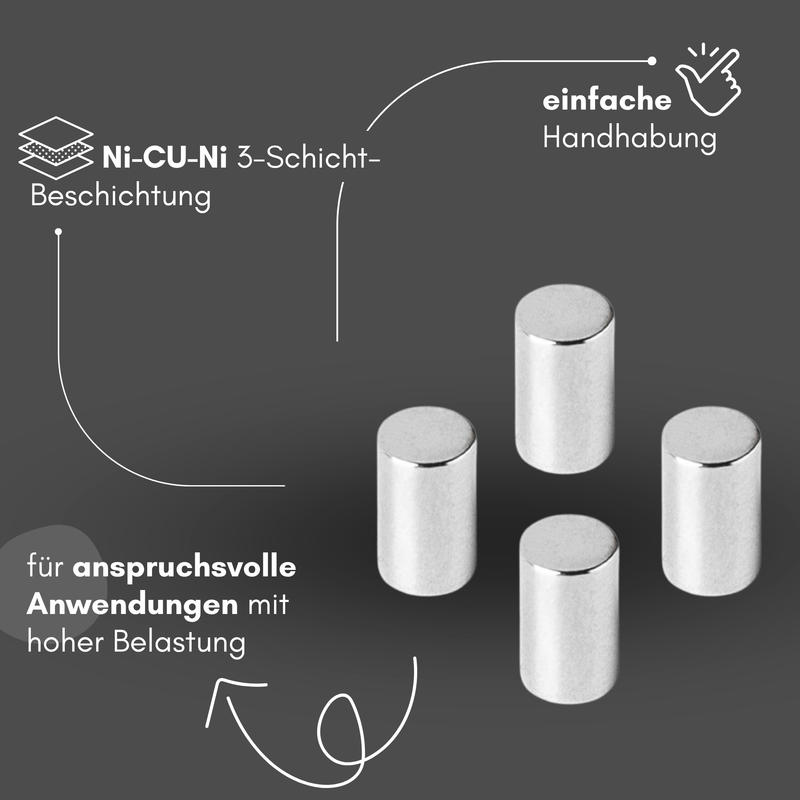 Neodym Magnet Ø 6mm x 10mm - Starker Scheibenmagnet - N42 Supermagnet - Hohe Haftkraft bis 1,4kg