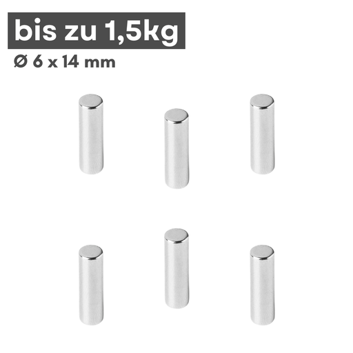 Neodym Magnet Ø6x14 mm Scheibenmagnet N35 1,5 kg Haftkraft