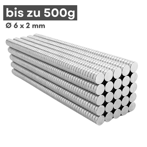Neodym Scheibenmagnet 6x2 mm N38 – silberfarben, kompakt & stark