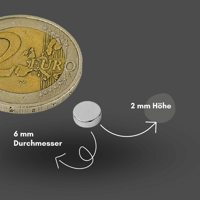 Axial magnetisierter Scheibenmagnet 6x2 mm N38 – langlebige Leistung