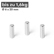 Neodym Scheibenmagnet 6x20 mm N42 – silberfarben, Haftkraft ca. 1,6 kg