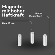 Supermagnet 6x20 mm – kompakt, N42, NiCuNi beschichtet
