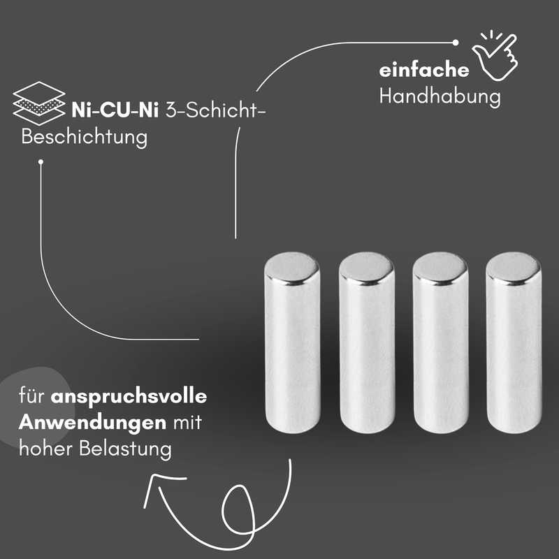 Neodym Magnet Ø 6mm x 20mm - Starker Scheibenmagnet - N42 Supermagnet - Hohe Haftkraft bis 1,6kg