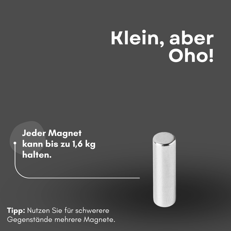 Neodym Magnet Ø 6mm x 20mm - Starker Scheibenmagnet - N42 Supermagnet - Hohe Haftkraft bis 1,6kg
