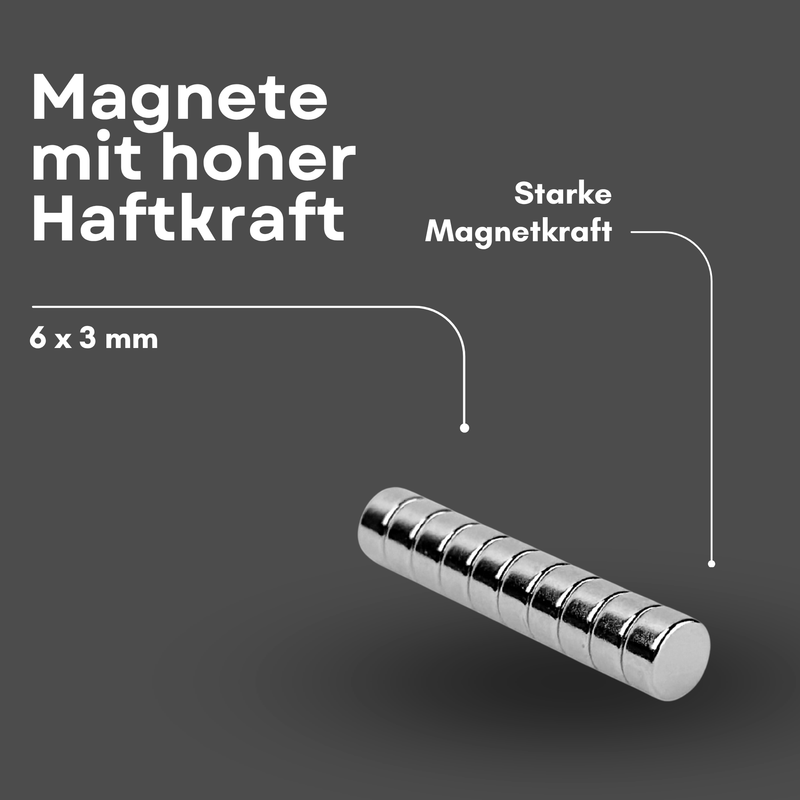 Neodym Magnet Ø 6mm x 3mm - Starker Scheibenmagnet - N38 Supermagnet - Hohe Haftkraft bis 880g