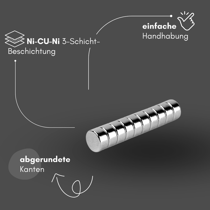 Neodym Magnet Ø 6mm x 3mm - Starker Scheibenmagnet - N38 Supermagnet - Hohe Haftkraft bis 880g