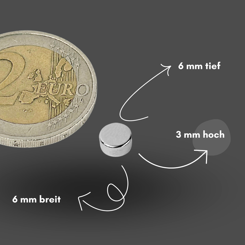 Neodym Magnet Ø 6mm x 3mm - Starker Scheibenmagnet - N38 Supermagnet - Hohe Haftkraft bis 880g