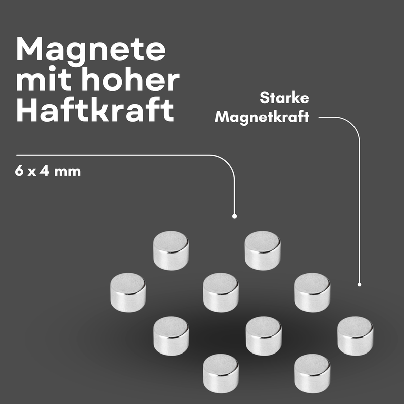 Neodym Magnet Ø 6mm x 4mm - Starker Scheibenmagnet - N42 Supermagnet - Hohe Haftkraft bis 1,1kg