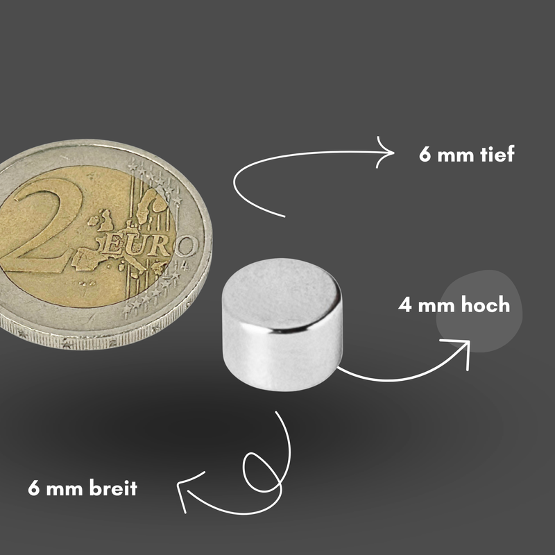 Neodym Magnet Ø 6mm x 4mm - Starker Scheibenmagnet - N42 Supermagnet - Hohe Haftkraft bis 1,1kg