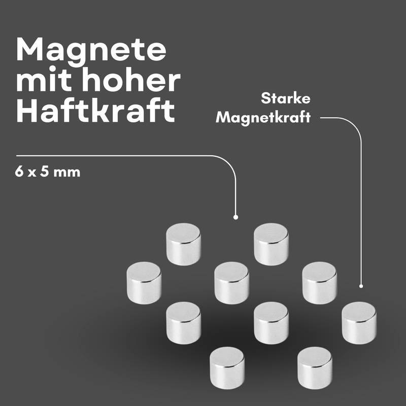 Neodym Magnet Ø 6mm x 5mm - Starker Scheibenmagnet - N42 Supermagnet - Hohe Haftkraft bis 1,2kg