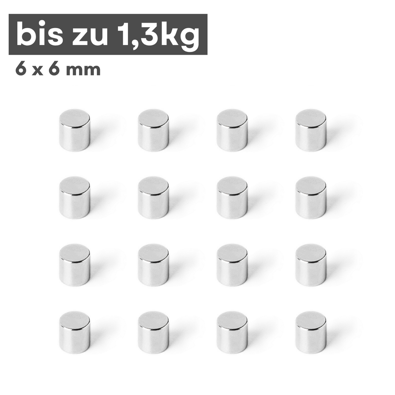 Neodym Magnet Ø 6mm x 6mm - Starker Scheibenmagnet - N42 Supermagnet - Hohe Haftkraft bis 1,3kg