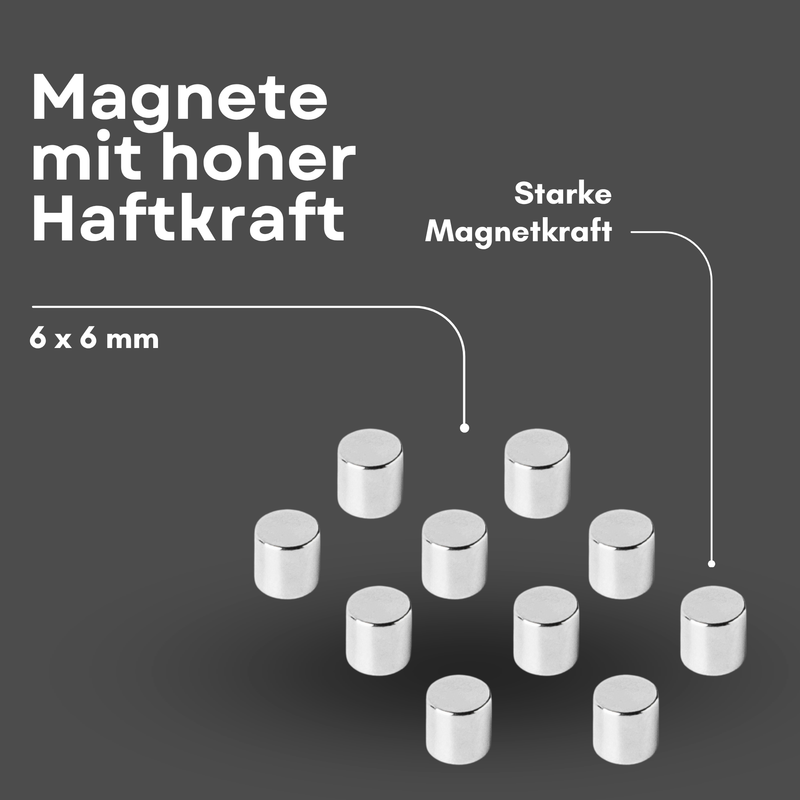 Neodym Magnet Ø 6mm x 6mm - Starker Scheibenmagnet - N42 Supermagnet - Hohe Haftkraft bis 1,3kg