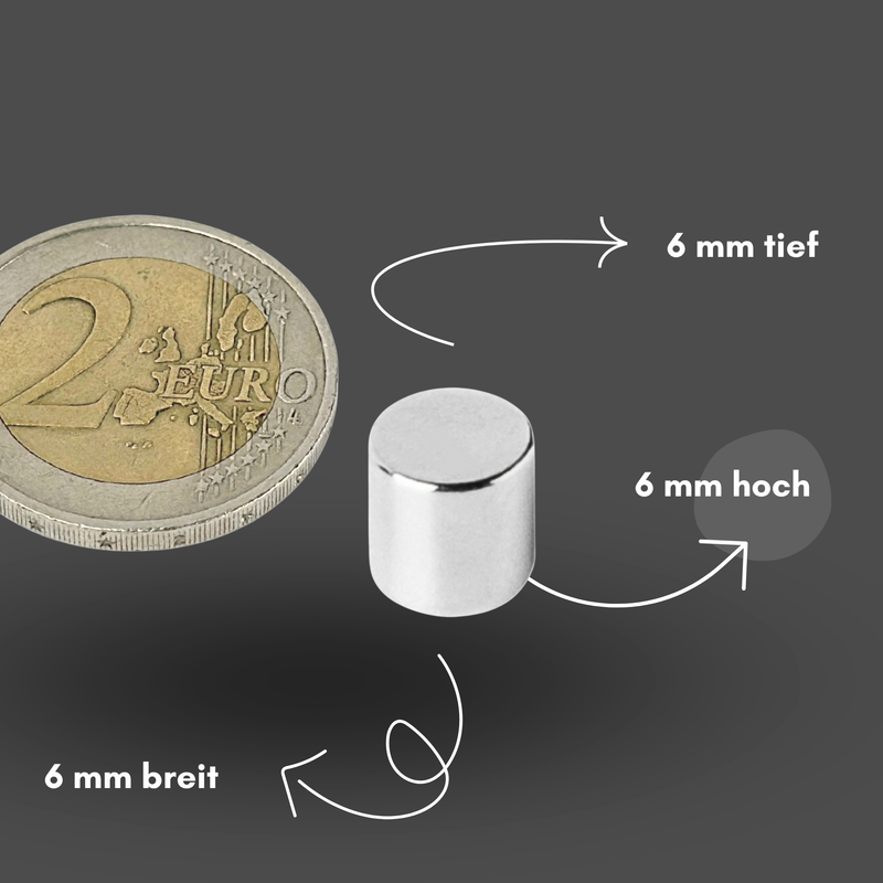 Neodym Magnet Ø 6mm x 6mm - Starker Scheibenmagnet - N42 Supermagnet - Hohe Haftkraft bis 1,3kg