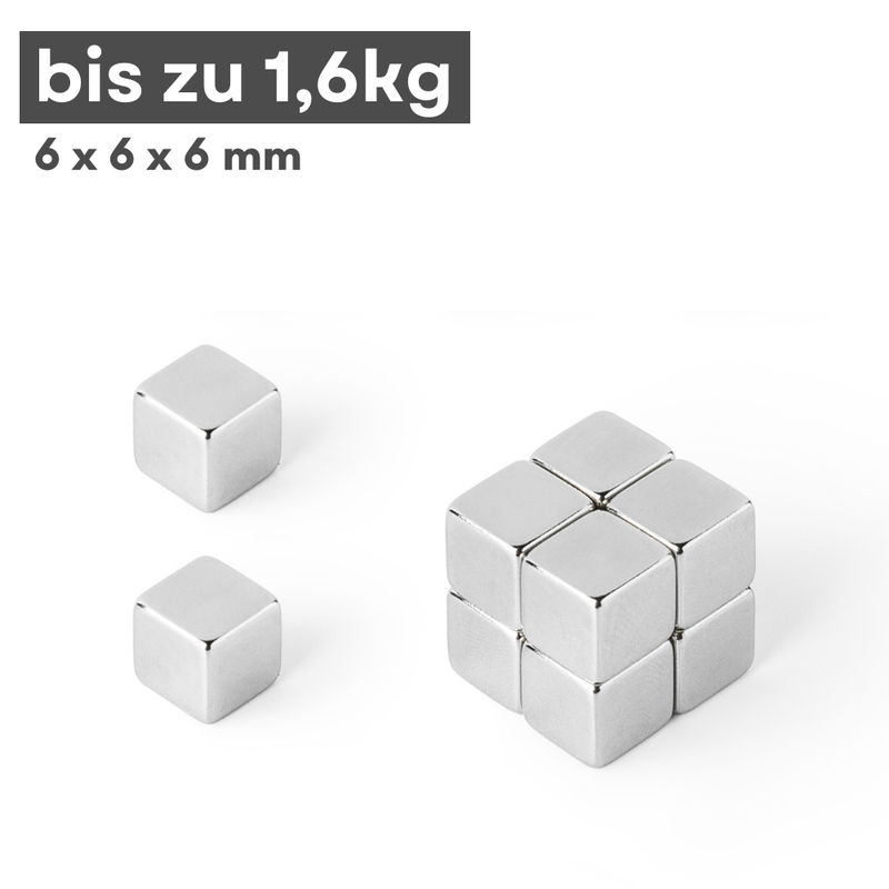 Neodym Magnet 6x6x6 mm Supermagnete hohe Haftkraft Würfelmagnete