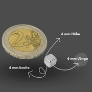 NdFeB Würfelmagnet 6x6x6 mm – NiCuNi beschichtet, korrosionsbeständig