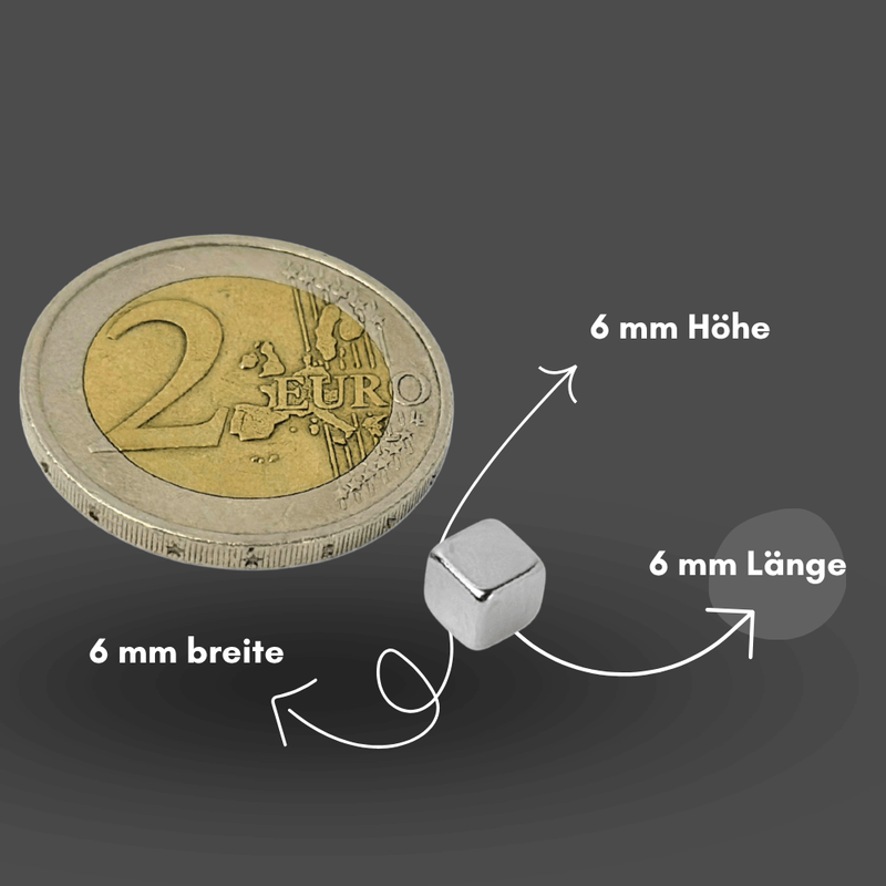 NdFeB Würfelmagnet 6x6x6 mm – NiCuNi beschichtet, korrosionsbeständig