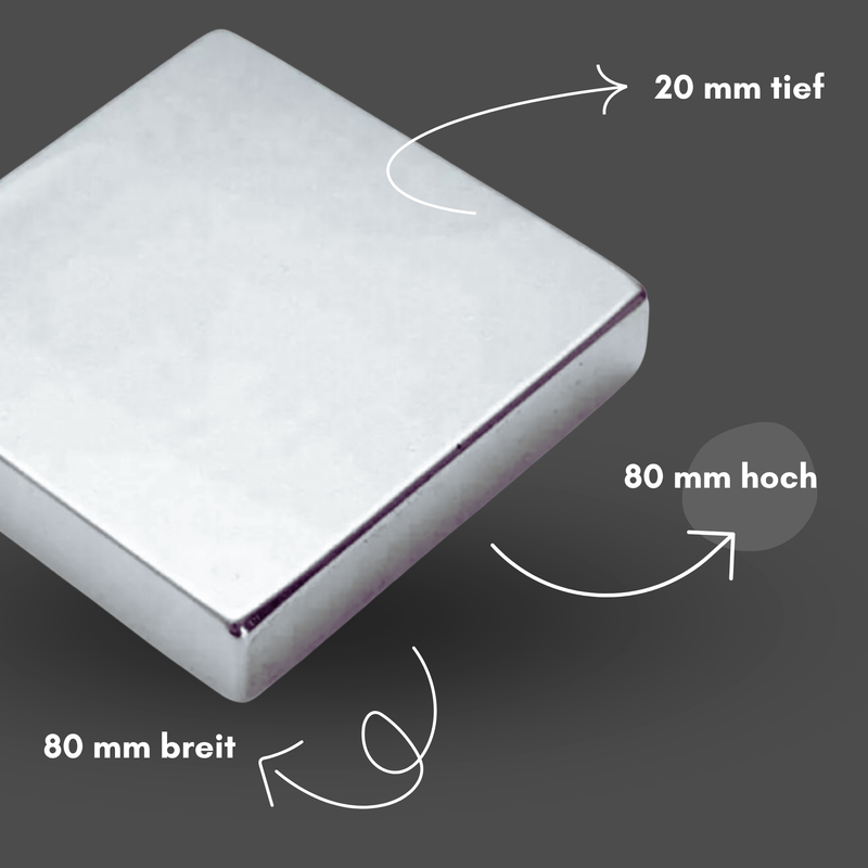 Neodym Magnet 80mm x 80mm x 20mm - N38 Supermagnet - Quadermagnete - Hohe Haftkraft bis 159kg