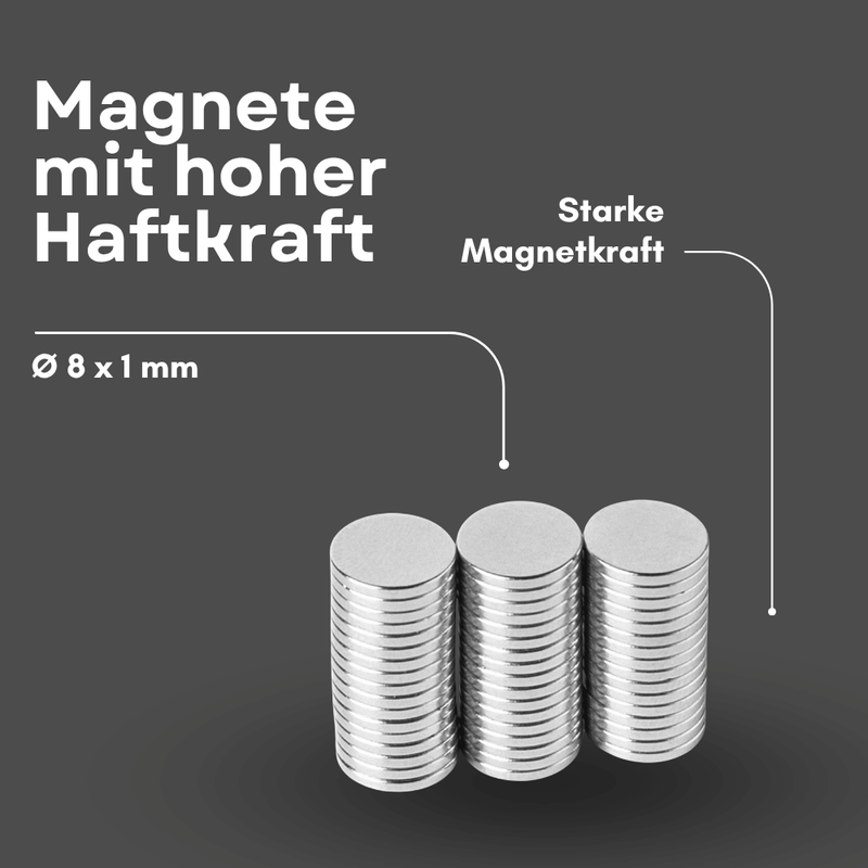 Flacher Supermagnet 8x1 mm – kompakt, N42, NiCuNi beschichtet